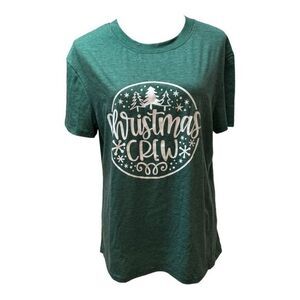 Womens Green Christmas Crew Graphic‎ T Shirt Size L Short Sleeve Crew Neck Tee